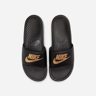 Papuci Nike Benassi Barbati Negrii Metal Aurii | ZKDP-64179